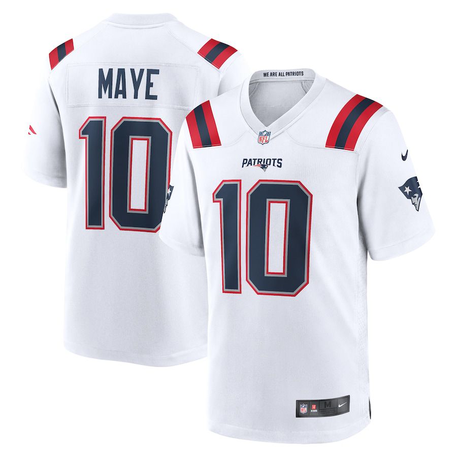 Men New England Patriots #10 Drake Maye Nike White 2024 NFL Draft First Round Pick Player Game Jersey